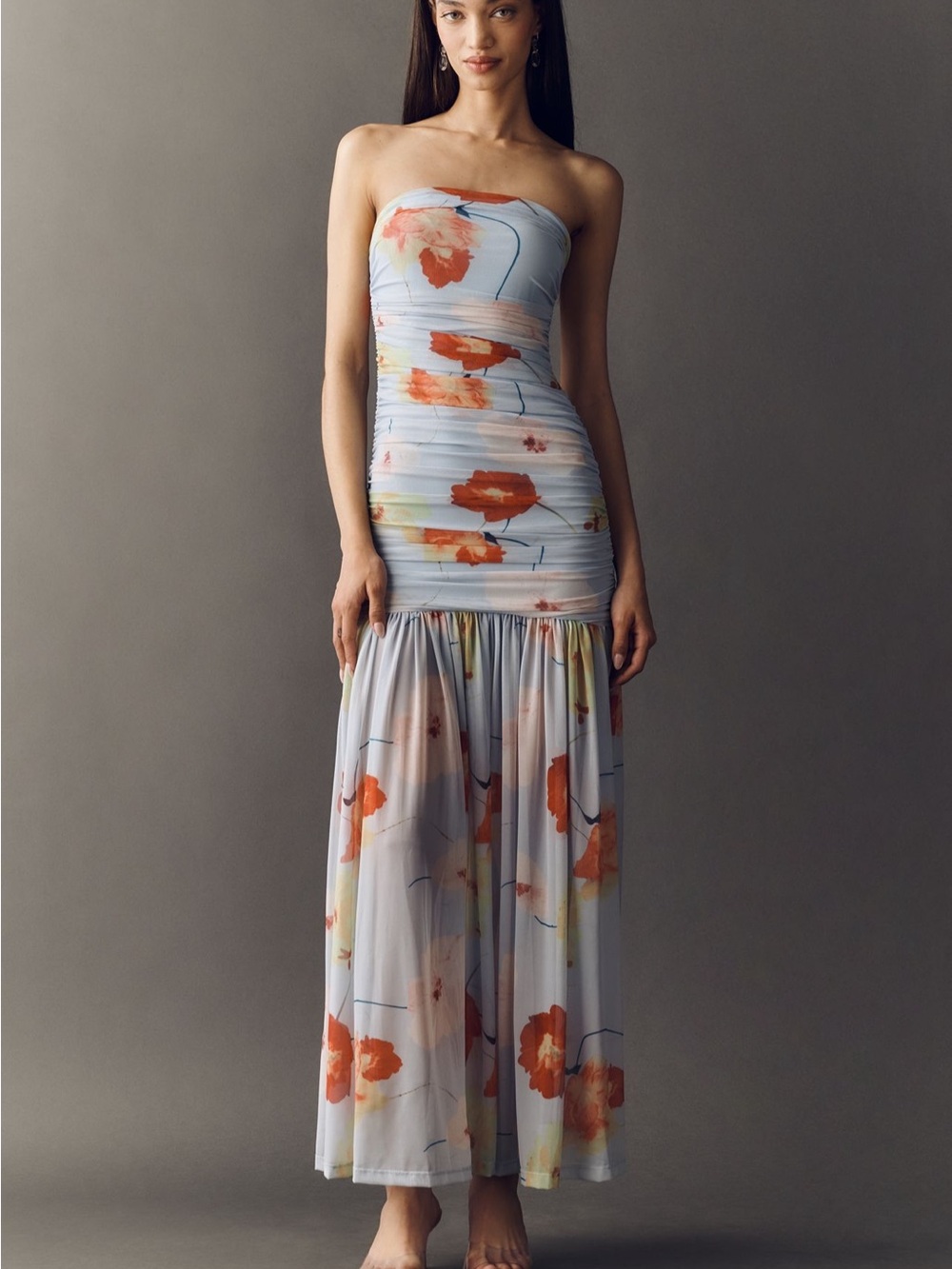 BARDOT SOLANA DROP-WAIST STRAPLESS MAXI DRESS